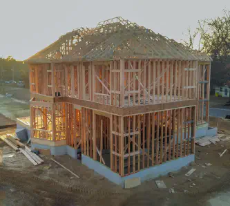 new house under construction exterior framing jois